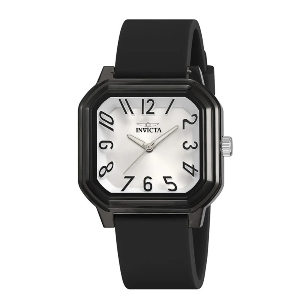 Invicta Square Black Case White Dial Silicone Strap Quartz Watch 38mm